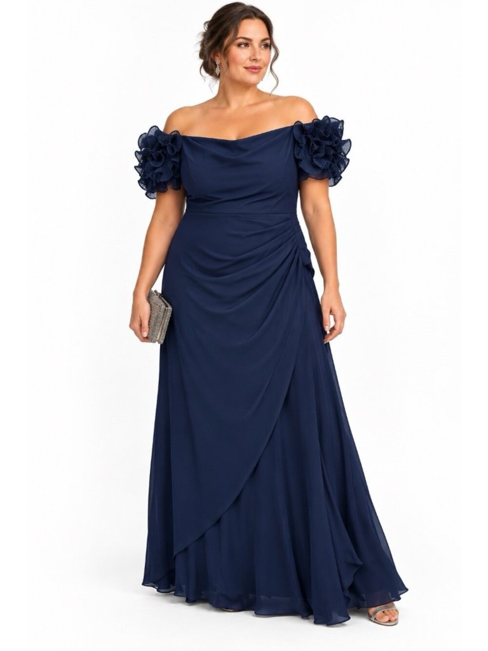 XSCAPE maxi dress navy blue off the shoulder plus 22W sophisticated gown party